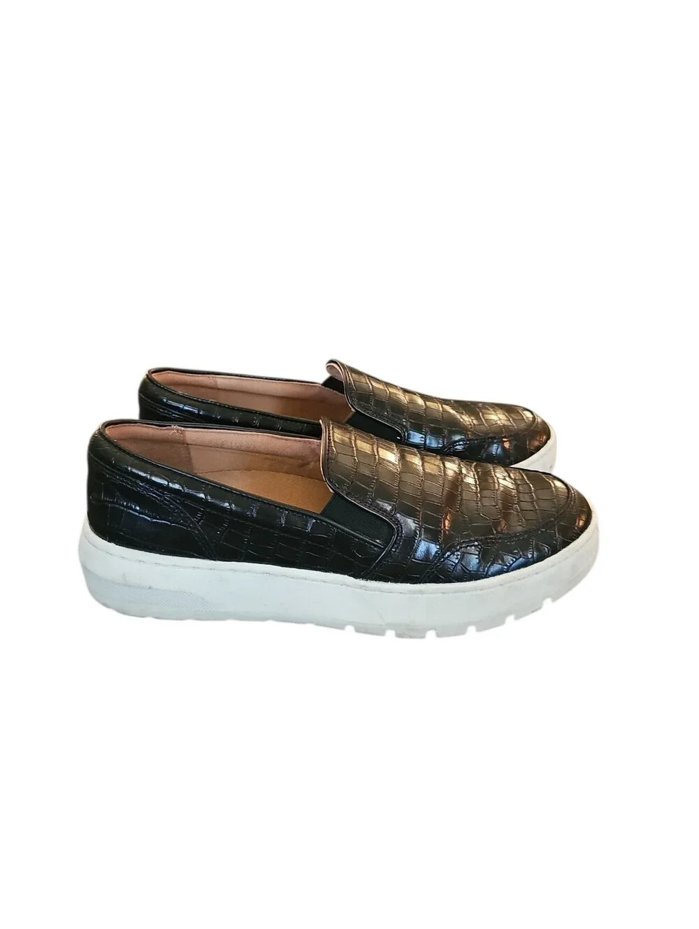 Vionic Slip-on Sneakers - Dinora Croc-Embossed Leather Sneakers Sz 8.5 Black - Picture 3 of 7